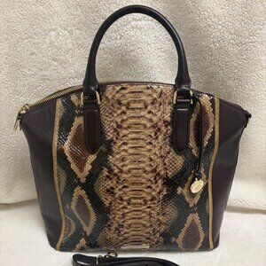 GORGEOUS BRAHMIN DUXBURY SAVINO BROWN SNAKE PRINT LARGE DOME HANDBAG